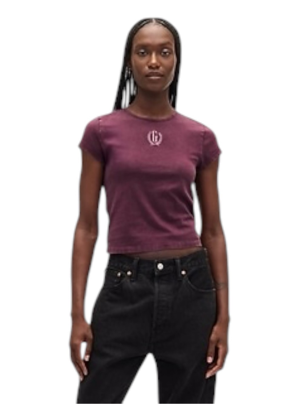 NWT Gap Cotton Jersey Crop Top Logo T-Shirt Baby Tee Pink/Merlot Size Medium